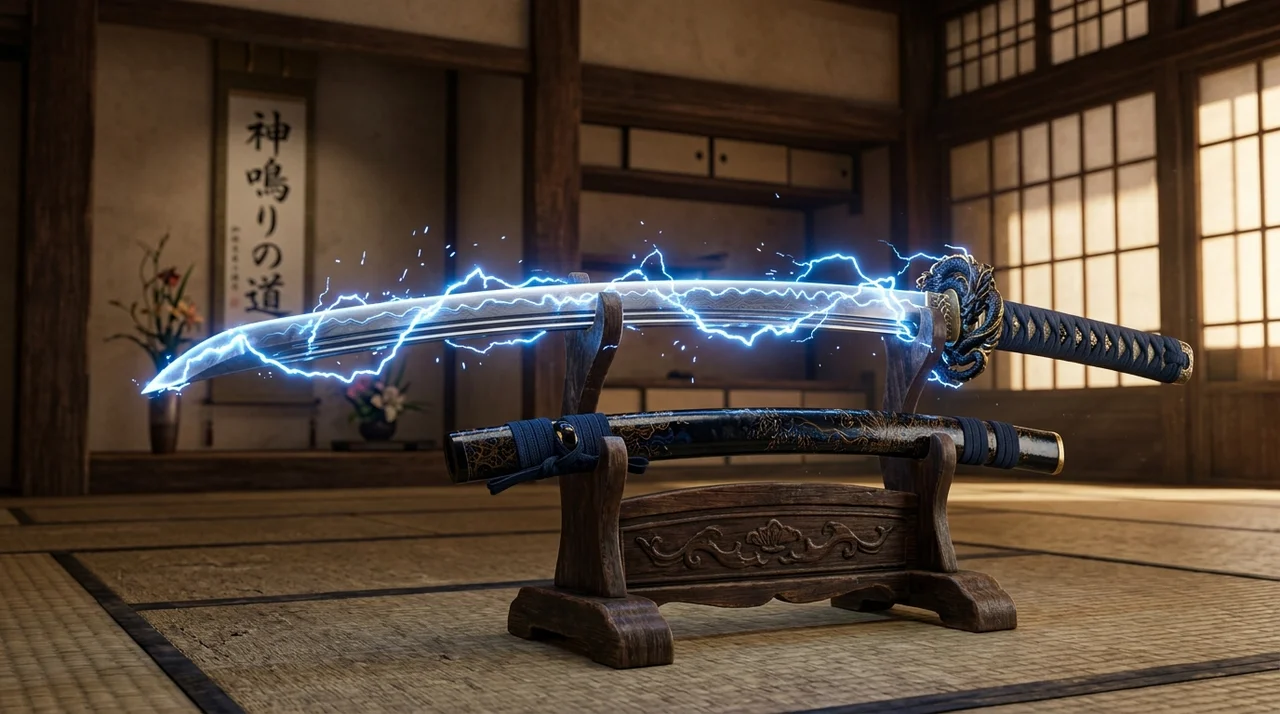 Raizan Thunder Katana crackling with blue lightning in Onimusha Way of the Sword